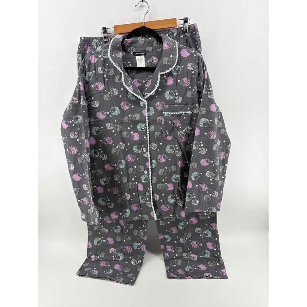 Joe Boxer, Gray Flannel Hedgehog Pajama Set, Women's Size Large, NWOT